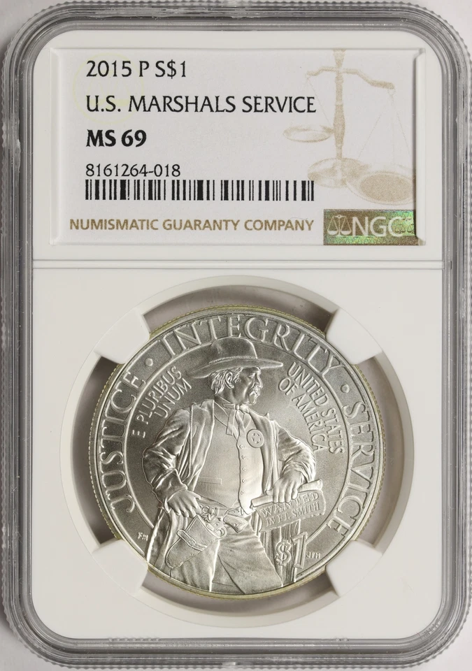 2015-P $1 U.S. Marshals Service Commemorative Silver Dollar NGC MS69 - Image 1 of 2