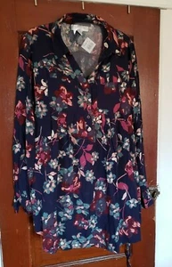 Camicia rayon manica regolabile blu floreale MATERHOOD maternità donna S nuova con etichetta - Foto 1 di 4