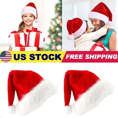 2Pcs Christmas Santa Claus Hat Adult Christmas Holiday Hat Thickened Xmas Cap US - Image 1 of 4