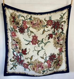 Vintage Square Neck Scarf Head Scarf Blue Floral Oriental Made in Italy - Picture 1 of 6