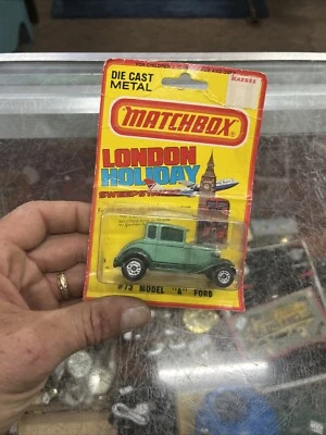 Vintage 1981 Matchbox London Holiday No 73 Green Ford model A NEW On Card NIP - Image 1 of 2