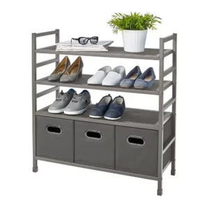 Neatfreak 4-Tier Stackable Metal Storage Shoe Rack with Fabric Bins Entryway - Picture 1 of 12