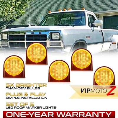 5x Full LED Amber Roof Cab Clearance Light Set For 84-93 Dodge D/W Series Pickup Foto 1 de 4