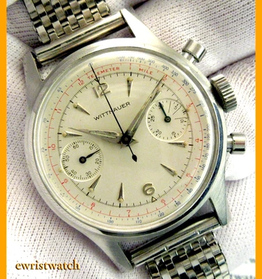 复古 20 世纪 50 年代 Wittnauer 双寄存器 SS 计时码表原装表盘 状况良好 — 第 1/4 张图片