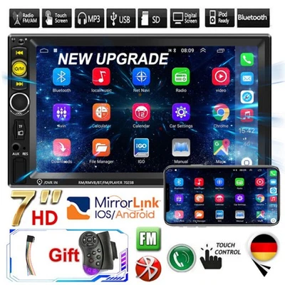 PODOFO Autoradio Doppio 2 Din 7" Stereo Mirror Link Lettore MP5 Bluetooth FM USB AUX-IN