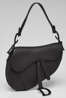 AUTHENTIC CHRISTIAN DIOR Black Ultra Matte Calfskin Leather Saddle Bag - Image 1 of 4