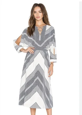 Derek Lam 10 Crosby Silk Chevron Midi Dress Blue White Size 8 - Image 1 of 4