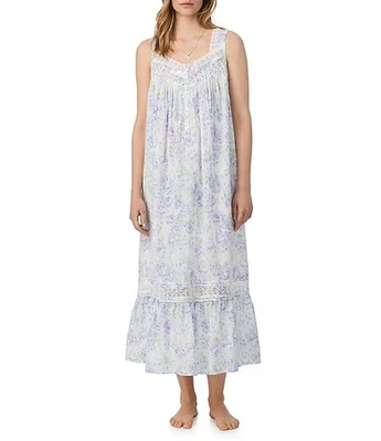 Eileen West Watercolor Floral Sleeveless 100% Cotton Lawn Ballet Nightgown L - Image 1 of 3