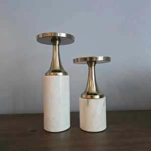 Metal and Marble Pillar Candle Holders - Picture 1 of 7