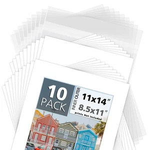10 Sets 11x14 für 8,5x11 vorgeschnittene weiße Matten Rückwände transparente Beutel 4-lagig - Bild 1 von 9