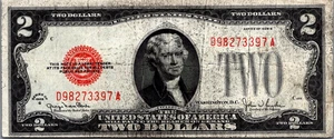 1928-G $2 "RED SEAL" (FANCY SERIAL # D98273397A ) Legal Tender Fine-Fr. 1508 - Picture 1 of 3