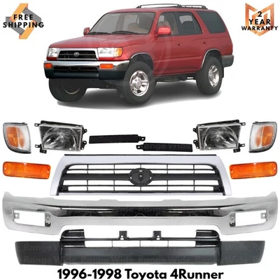 Front Bumper Chrome Steel & Grille Assembly Kit For 1996-1998 Toyota 4Runner Foto 1 de 4