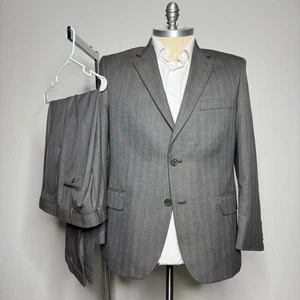 Saddlebred Mens Gray Pinstripe Two Button Modern Fit Suit 44S 34W - Picture 1 of 11