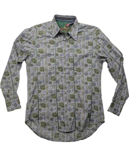 Camisa Robert Graham Para Hombres S Verde Floral Manga Larga Botón Puño Abatible Algodón Seda - Imagen 1 de 15