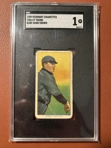 CY YOUNG 1909 T206 Bare Hand Shows - Piedmont Back SGC Graded 1 Vintage Baseball - Bild 1 von 3