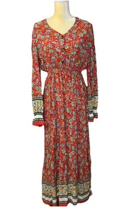 Maxi abito donna Pretty Garden floreale scuro a strati fumè taglia L boho contadino - Foto 1 di 15