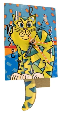 Whimsical Cat Clock with Swinging Tail & Second hand *Tested*-Working- - Image 1 of 4