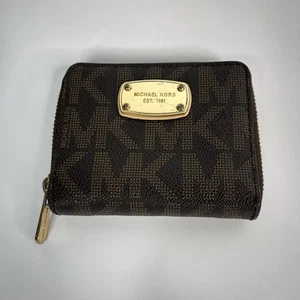 Michael Kors Jet Set Brown Monogram PVC Zip Around Bifold Wallet - Picture 1 of 7