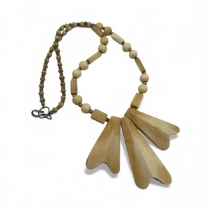 Vintage geschnitzte Rinderknochen & Holz Statement Halskette 21" Boho Tribal Natur  - Bild 1 von 5