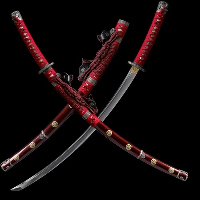 Real Tachi T10 Katana Battle Ready Sharp Large Radian Japanese Samurai Red Sword - Image 1 of 4