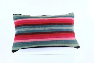 Kilim Pillow Cover 12x20 Handmade Turkish Rug Boho Ethnic Lumbar Cushion 2038 - Picture 1 of 4