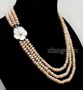 VENTA 6-7 mm Collar Plano Redondo Rosa Natural FW Perla 3 Hebras 17-19"" -nec1521 - Imagen 1 de 5