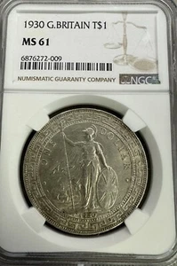 1930 Great Britain Silver Trade Dollar NGC MS 61 T $1 - Picture 1 of 4