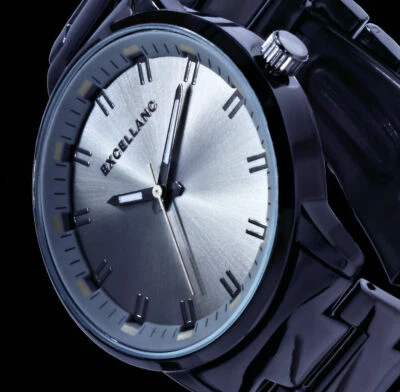 Excellanc Herren Armband Uhr Schwarz Anthrazit Flaches Design im Keramik Look - Bild 1 von 4