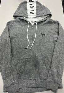 PINK Victoria's Secret Hoodie Jacket Women Size XS Gray Zip Up Drawstring Logo - Picture 1 of 7