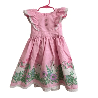 Eleanor Rose Viola Dress Pink Floral Bunnies Rabbits Easter Dress Size 5-6 - Image 1 of 4