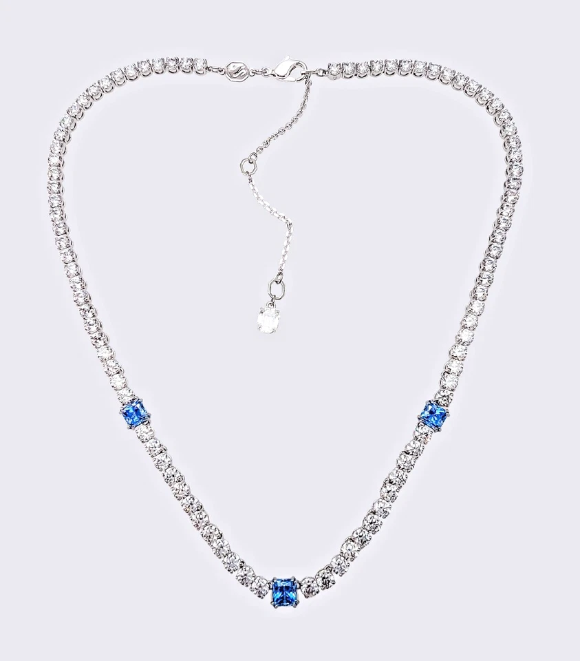 100 Authentic SWAROVSKI Sparkle Blue White Matrix Tennis Necklace 5666167