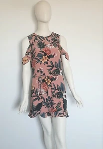 Witchery Limited Edition Size 10 Pink Tropical Print Playsuit Fluter Drop Straps - Picture 1 of 12