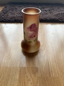 Fostoria or Westmoreland Painted Decorated Milk Glass Vase With Roses. 6.5” - Picture 1 of 5