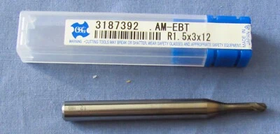 Molino de extremo de bolas OSG: 3,00 mm de diámetro, 3,00 mm LOC, 3 flautas, carburo sólido (3187392) Foto 1 de 4