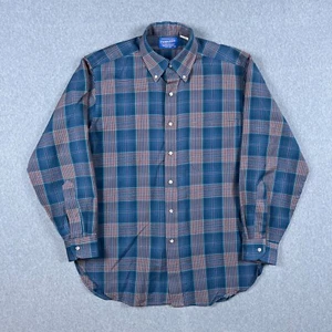 VTG Pendleton Shirt Mens Medium Blue Plaid Pure Virgin Wool Made in USA 90s - Picture 1 of 12