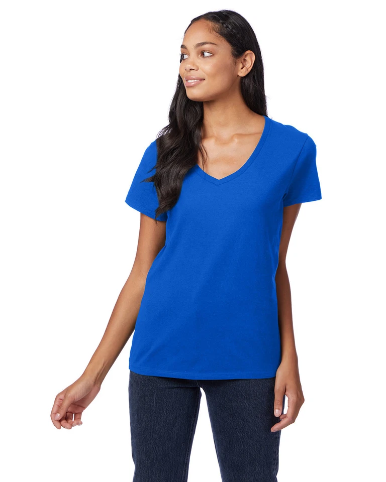 Hanes Ladies Perfect-T V-Neck Stylish T Shirt Casual Plain T-Shirt - S04V - Image 1 of 1