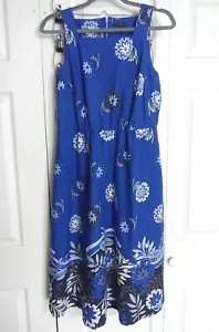 Ann Taylor Size 4 (Medium) Fit Flare Midi Dress Pockets Blue Floral Sleeveless - Picture 1 of 4