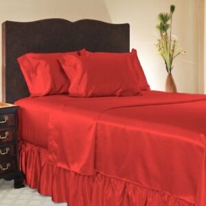 Luxurious Soft Silky Satin Sheet Set includes 4pc Flat Fitted Sheets Pillowcases