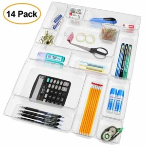 14PCS Clear Plastic Drawer Organizer Tray for Kitchen Vanity Office Desk Storage - Picture 1 of 7
