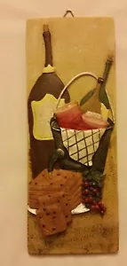 Targa ceramica decorazione arte parete 3D (8" x 3") 3 BOTTIGLIE VINO, BICCHIERI E UVA - Foto 1 di 2