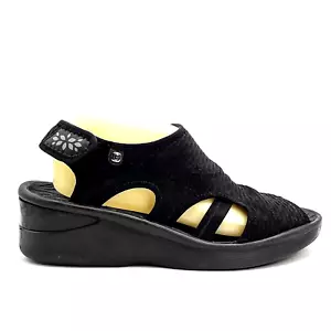 Bzees Dream Womens Black Fabric Slingback Sandal Shoe Wedge Heel Size 9.5M - Picture 1 of 10