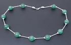 Vintage  Sterling Silver Green Jade Beaded Necklace 17"