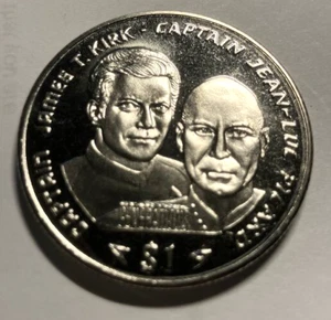elf Liberia 1 Dollar 1995 Star Trek Captains Kirk and Picard - Picture 1 of 2