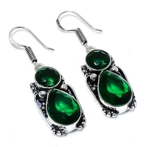 Chrome Diopside Gemstone Handmade 925 Sterling Silver Jewelry Earring Size 1.4" - Picture 1 of 1