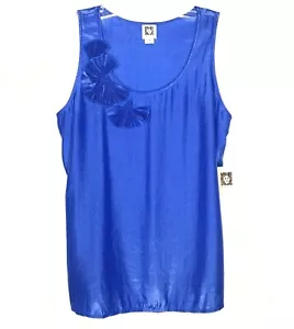 Anne Klein Sleeveless Top Women's M Cobalt Blue Shiny Embellished Office Party - Picture 1 of 11