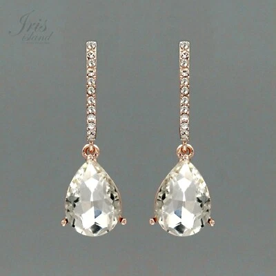 Rose Gold Plated Clear Crystal Wedding Bridesmaids Drop Dangle Earrings 02184 - Image 1 of 4