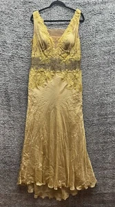 Alberto Makali Silk & Sequin Sleeveless Long Evening Gown Gold Womens Size 14 - Picture 1 of 19