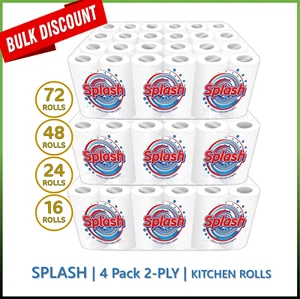 Splash 4Pack Kitchen Roll Towel, Strong White Paper: 16, 24, 48 or 72 Rolls - Picture 1 of 16
