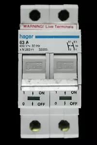 HAGER 63 AMP DOPPIO POLO INTERRUTTORE PRINCIPALE SEZIONATORE N263 F1 32005 - Foto 1 di 7