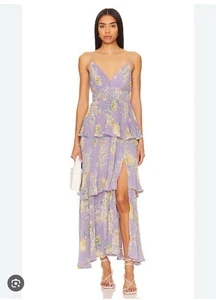 ASTR Pleated Maxi Tiered Floral Dress - Zaida Dress In Lilac Yellow - Picture 1 of 8
